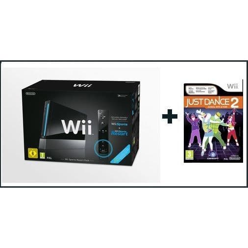 Svart Wii-konsol - Nintendo - Wii Sports + Wii Sports Resort + Just Dance 2 - Specialpaket- USED