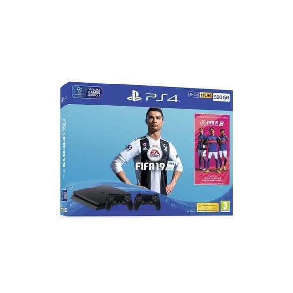 PS4-konsol 500GB F ChassiSlim Black + Fifa 19 + 2 Dual Shock 4- USED