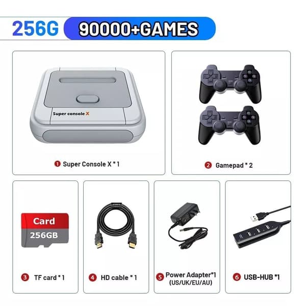 Super Console X Retro Video Game Console Support 90000 Games 256GB + 2 Game pads