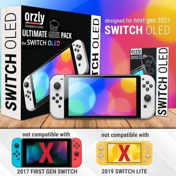 Pack med tillbehör - Orzly - Nintendo Switch OLED - Isvit - Komplett kit - Skärm skydd