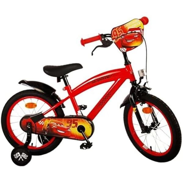 Cykel för Kille - Bilar - 16 Tum - Backbroms - Röd/Svart - 28 cm