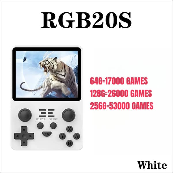 RGB20S Håndholdt Spilkonsol, 3,5-Tommer IPS Skærm, Dual TF Kort Support,256G 56000 SPIL, HVID