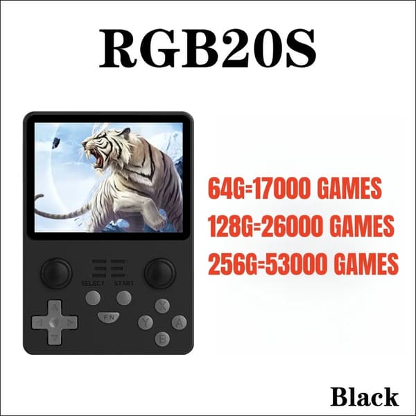 RGB20S Handhållen Spelkonsol, 3,5-tums IPS-skärm, Stöd för dubbla TF-kort,svart, 256G ANDBAG