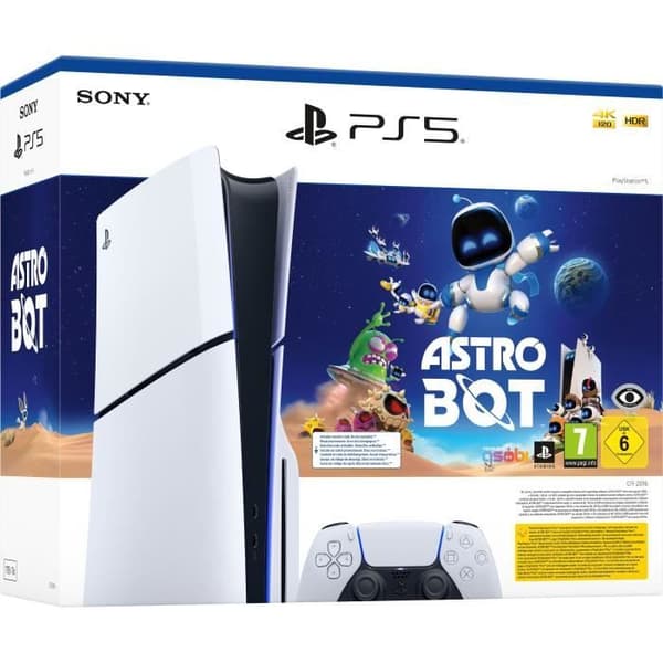 Paket PS5 Standard: Konsol PlayStation 5 (Slim-modell) + Astro Bot (Kod)