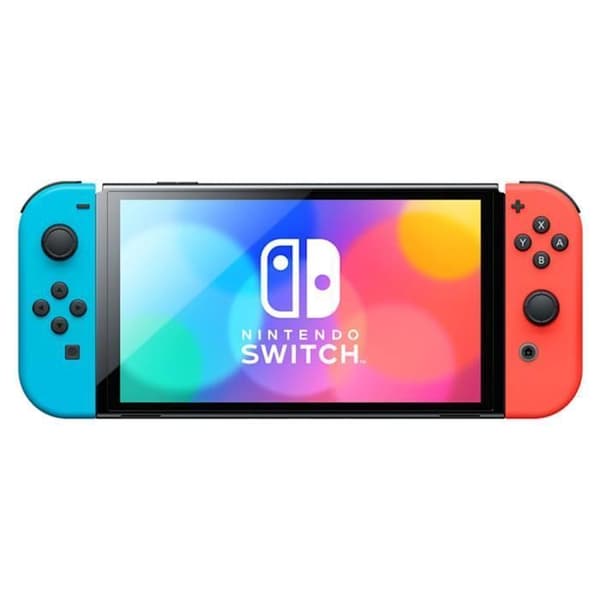 Nintendo Switch-konsol – OLED-modell (neonblå/neonröd) HK-version Original UK-laddare med UK-FR Adapter