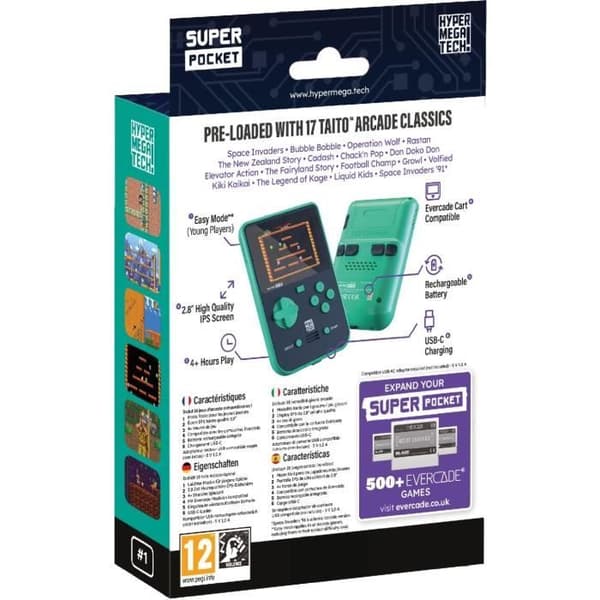 Retrogaming-konsol - BARA FÖR SPEL - Taito Super Pocket - 18 integrerade klassiska spel - Evercade-kompatibel: Mer än 350 spel