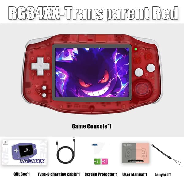 Bärbar retro handhållen spelkonsol, 32GB lagring, 7 timmars batteritid,Röd T, 64G(5K Spel)
