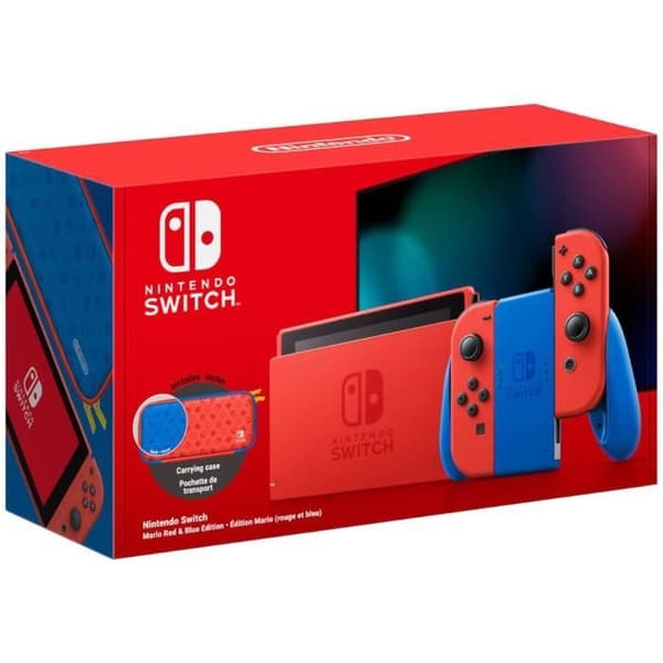 Nintendo Switch-konsol • Mario Limited Edition (röd och blå) + bärväska Blå, Röd