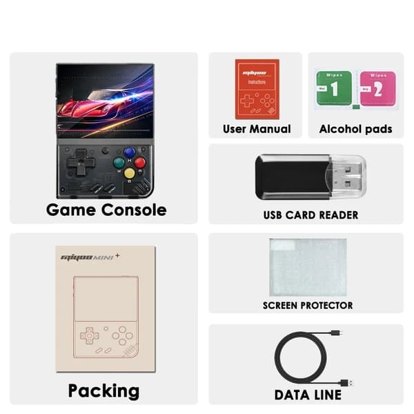 MIYOO Mini Plus Retro Håndholdt Spilkonsol, 3,5-tommer IPS Skærm, Udvidelig Lagerplads op til 128GB,64G, Krystal Sort