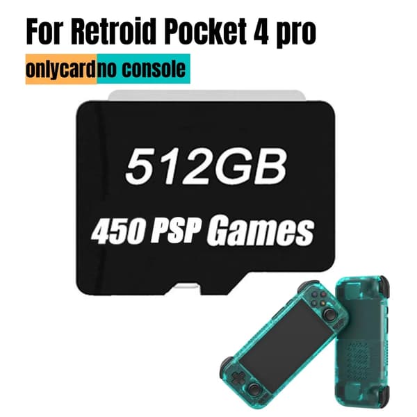 TF-kort til Retroid Pocket 4 Pro, 512GB lager, 480 PS2-spil,512G 450 PSP-spil