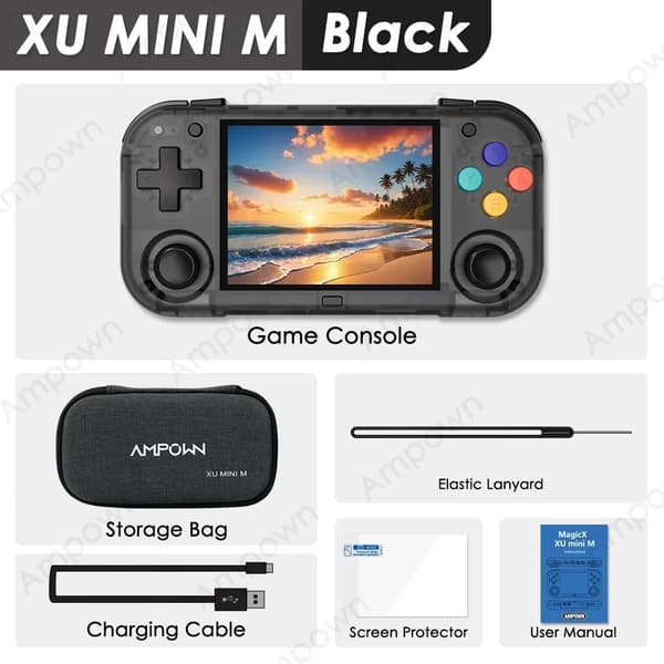 XU MINI M Handheld Spelkonsol, 64G Lagring, 6 Timmars Batteritid,64G(6K Spel), Kristallsvart