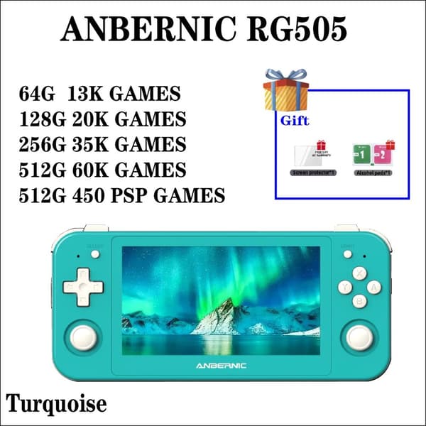 Handhållen Spelkonsol, 4,95-tums OLED-skärm, upp till 60 000 spel,512G 60k spel, Turkos