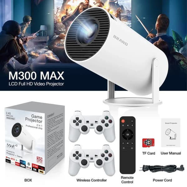 M300 MAX Videospilprojektor, 46000 Indbyggede Spil, 4K 3D Opløsning,HVID 64G, EU