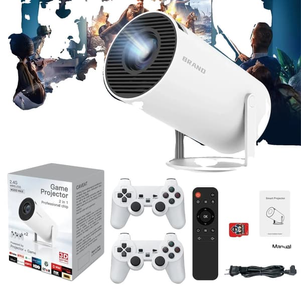 M300 MAX Videospilprojektor, 46000 Indbyggede Spil, 4K 3D Opløsning,HVID 64G, EU