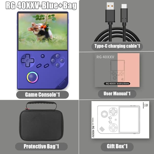Retro Handheld Spelkonsol, 4,0-tums IPS-skärm, 11 471 spel ingår,256G endast 300 PSP, Blå Och Väska