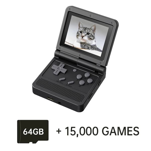 Retro-käsikonsoli, 15 000 peliä mukana, 3,0 tuuman IPS-näyttö,Musta 64GB