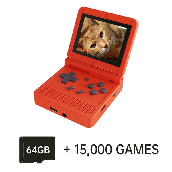 Retro Handheld Spelkonsol, 15 000 Spel Inkluderade, 3,0-tums IPS Skärm,Röd 64GB