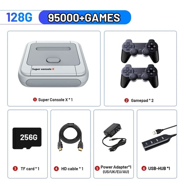 Retro spillekonsol, 100000 videospil, spilpads, 128G 95000 spil, EU
