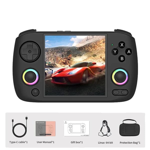 Handhållen spelkonsol, 3,95-tums IPS-skärm, 3800 mAh batteri, Wi-Fi och Bluetooth-anslutning,Svart med väska, 128G 8K-spel