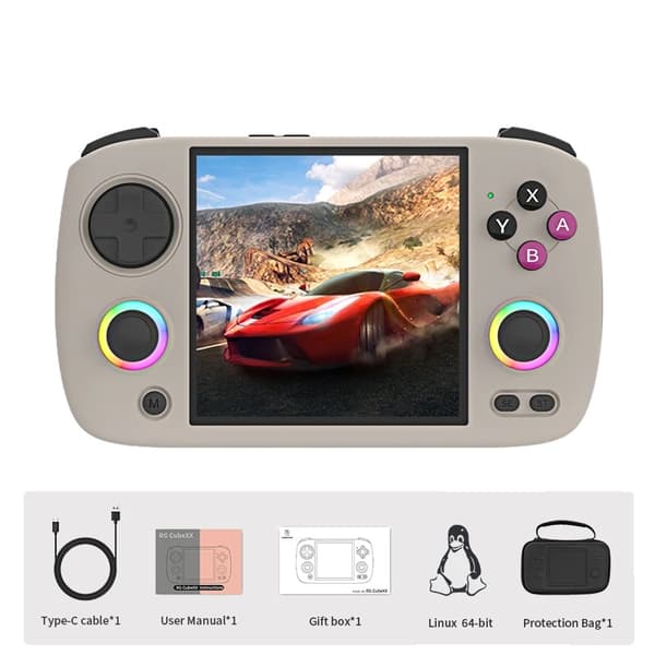 Handhållen spelkonsol, 3,95-tums IPS-skärm, 3800 mAh batteri, Wi-Fi och Bluetooth-anslutning,Grå med väska, 128G 8K-spel
