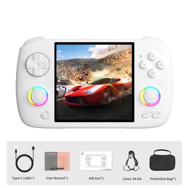 Handhållen spelkonsol, 3,95-tums IPS-skärm, 3800 mAh batteri, Wi-Fi och Bluetooth-anslutning,Vit med väska, 256G 11K spel