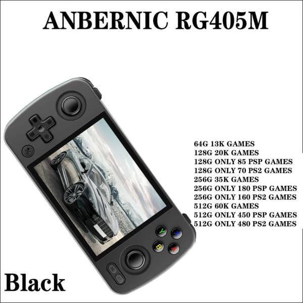 Håndholdt Spilkonsol, 4,0" IPS Skærm, Android 12,RG405M sort, 512G kun 480 PS2