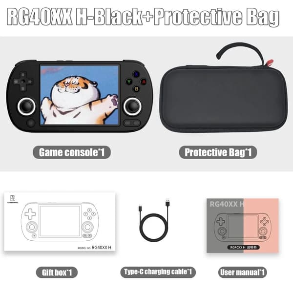 Håndholdt Spilkonsol, 4,0 tommer IPS Skærm, Bluetooth og HDMI Forbindelse,256G Kun 300 PSP, Sort og Taske