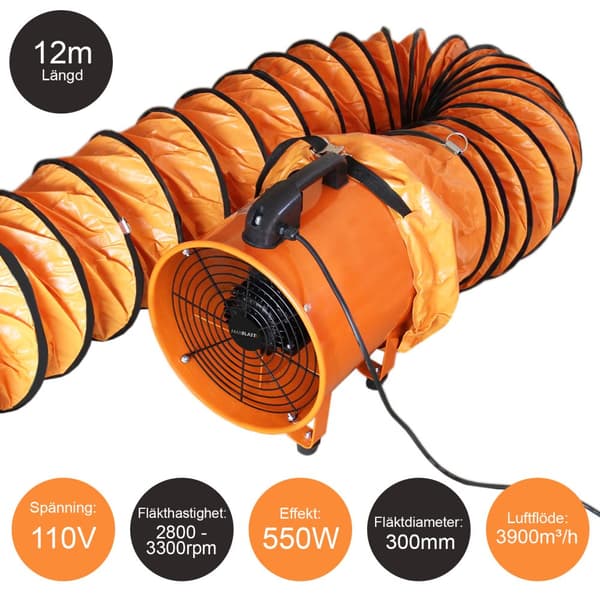 MAXBLAST Konstruktionsventilator 300mm 550W 110V med 12m ventilatorslange