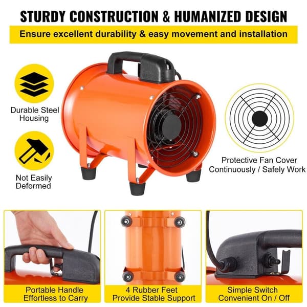 230W 200mm industriell avgasfläkt,ren kopparmotor,stort luftflöde,med PVC-kanal