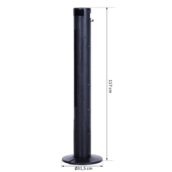 Rootz Tower Fan - Søjleblæser - Fjernbetjening - Timerfunktion - Fire tilstande - ABS - Sort