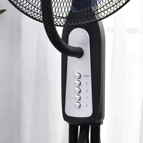 Rootz Stand Fan - Water-cooled Stand Fan - Pedestal Fan - Fan With Mist Function - Fog Function - Metal + Silver - Black