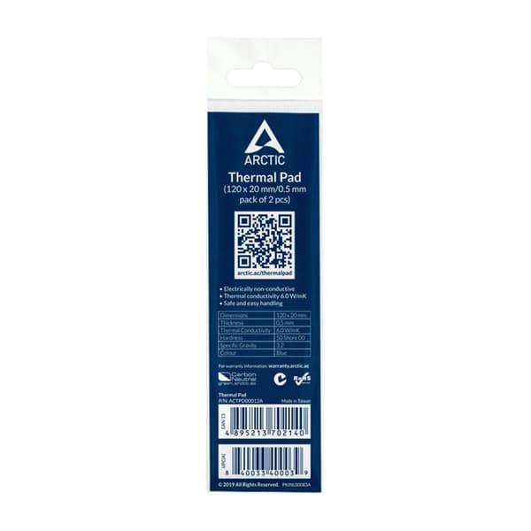 Thermal Pad - ARCTIC - 120 x 20 x 0,5 mm - Paket med 2 - Effektiv värmeledningsförmåga - Vit