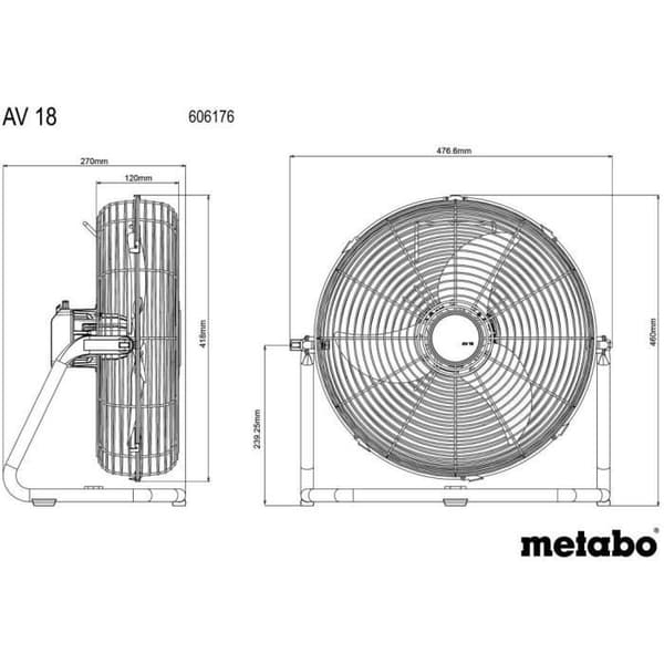 Trådlös fläkt - METABO - AV 18 - 18 V - Kartong
