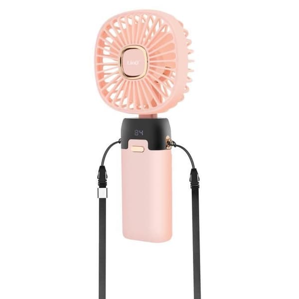 Mini Bärbar Fläkt Justerbar 90° LED Display Fyrkantig Design LinQ Rosa