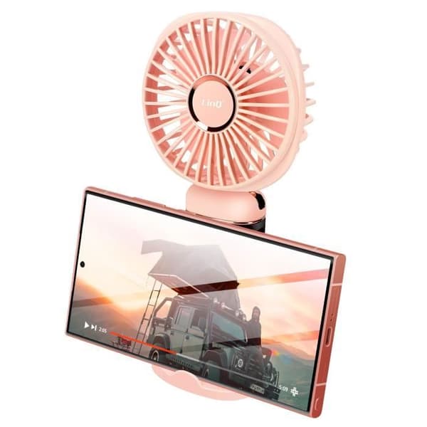Mini Bärbar Fläkt Justerbar 90° LED Display Rund Design LinQ Powder Pink