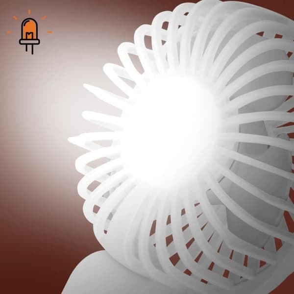 Mini Silent Portable Fan LED Display och integrerad lampa LinQ White
