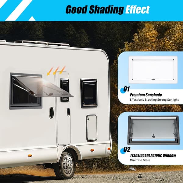 Caravan Ventilationsvindue, 70° Åbningsvinkel, Insektnet, Holdbart Aluminiumlegering