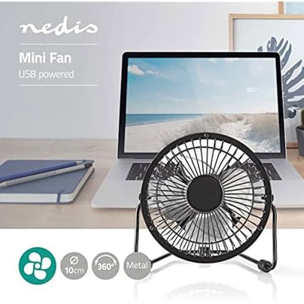 Mini Fläkt - NEDIS - 10 cm - Metall - På bas - Svart
