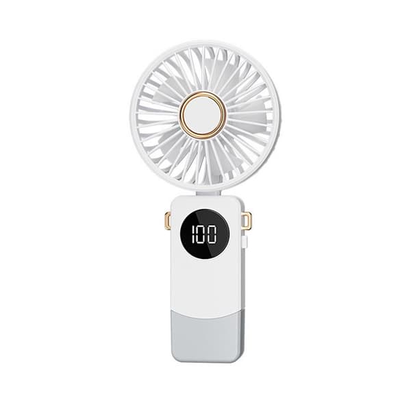 USB uppladdningsbar mini bärbar fläkt, LED-skärm, 5 hastigheter, vit