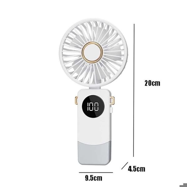 USB uppladdningsbar mini bärbar fläkt, LED-skärm, 5 hastigheter, vit