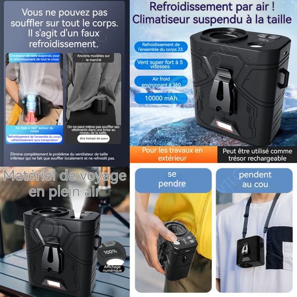 INN Bordsfläkt 10000mah LCD 5 hastighetsinställningar USB campingfläkt med ficklampa och snöre och extern batteri