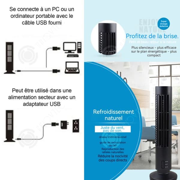 INN Mini Bladeless Tower Fläkt USB Mute Cool Piedestal Fläkt 2 Justerbara nivåer Tower Fläkt för kontor och sovrum