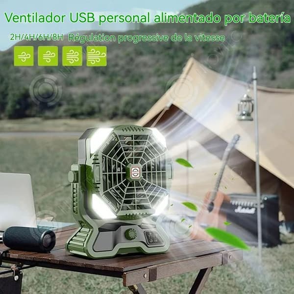 INN Utomhusfläkt med fjärrkontroll och LED-ljus kan ladda enheter multifunktionell bärbar campingfläkt