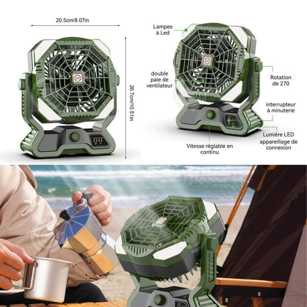 INN Utomhusfläkt med fjärrkontroll och LED-ljus kan ladda enheter multifunktionell bärbar campingfläkt