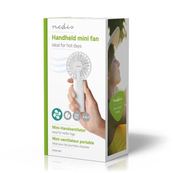 Handfläkt - NEDIS - FNHH1WT - 60 mm - 2 hastigheter - Vit