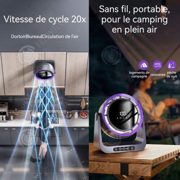 INN Bordsfläkt 4000mAh skrivbordsfläkt med LED-display och fjärrkontroll 5 vindhastigheter 3 LED-ljuslägen