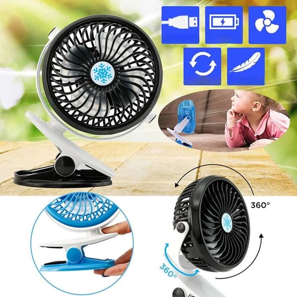 INN® Mini Fläkt Bärbar Usb Uppladdningsbar 3 lägen 720° rotation för baby-barn i varm sommar för hemmakontorsbil