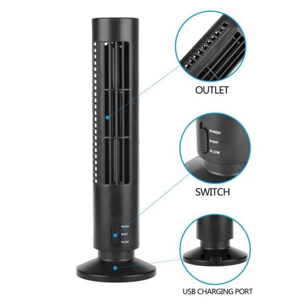 TD® Fläkt USB Luftkonditionering Mini Bladeless Pyramid Vertikal Fläkt - Svart