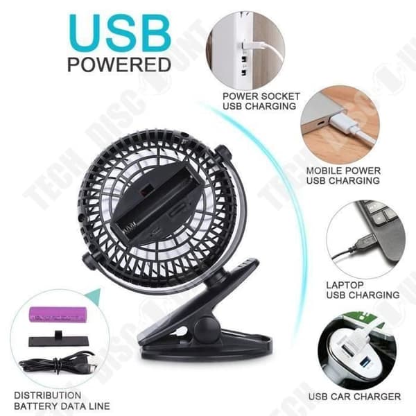 TD® Minifläkt Bärbar USB Uppladdningsbar 3 lägen 720° rotation för baby/barn i varm sommar för hemmakontorsbil