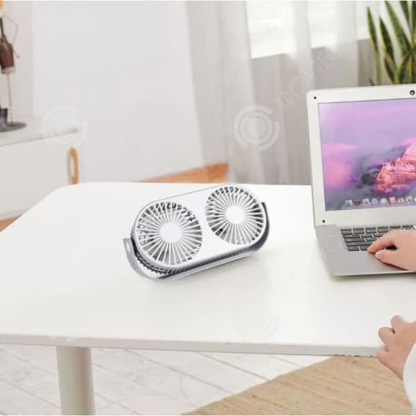 INN® Mini Portable Dual Head Desktop Kylfläkt USB-laddning (Vit Grå)